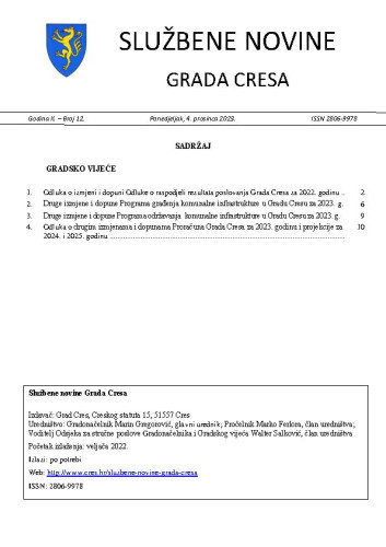 Službene novine Grada Cresa : 2,12(2023)  / Marin Gregorović, glavni urednik.