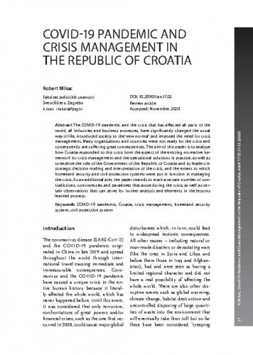 COVID-19 pandemic and crisis management in the Republic of Croatia / Robert Mikac.