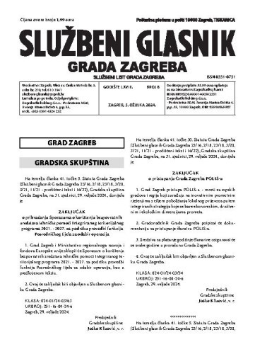 Službeni glasnik grada Zagreba : 68,8(2024)  / glavna urednica Mirjana Lichtner Kristić.