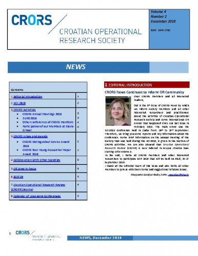 Croatian operational research society news : 4,2(2018) / editor Margareta Gardijan Kedžo.
