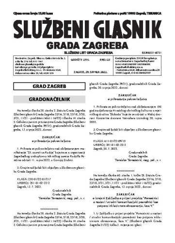 Službeni glasnik grada Zagreba : 66,23(2022) /  glavna urednica Mirjana Lichtner Kristić.