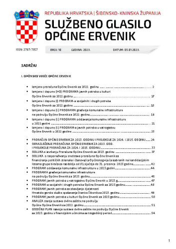 Službeno glasilo Općine Ervenik : 10(2023)  / glavni i odgovorni urednik Predrag Burza.