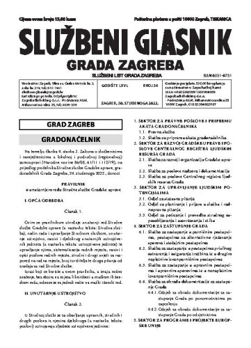 Službeni glasnik grada Zagreba : 66,34(2022)  / glavna urednica Mirjana Lichtner Kristić.