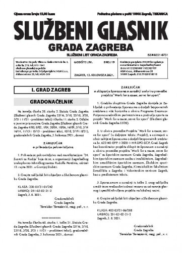 Službeni glasnik grada Zagreba : 65, 19(2021) / glavna urednica Mirjana Lichtner Kristić.
