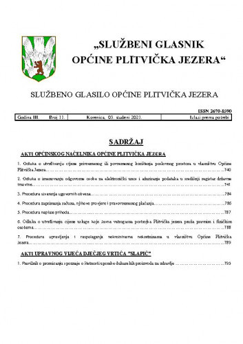 Službeni glasnik Općine Plitvička Jezera : službeno glasilo Općine Plitvička Jezera : 3,11(2021) / glavni i odgovorni urednik Marija Vlašić.