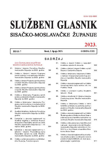 Službeni glasnik Sisačko-moslavačke županije : 30,7(2023)  / glavni i odgovorni urednik Branka Šimanović.