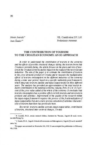 The contribution of tourism to the Croatian economy : an IO approach / Neven Ivandić, Ivan Šutalo.