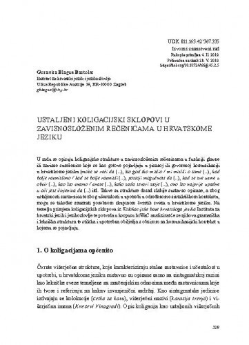 Ustaljeni koligacijski sklopovi u zavisnosloženim rečenicama u hrvatskome jeziku / Goranka Blagus Bartolec.