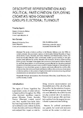 Descriptive representation and political participation : exploring Croatia's non-dominant groups electoral turnout / Timofey Agarin, Petr Čermák.