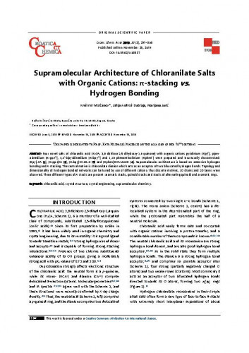 Supramolecular architecture of chloranilate salts with organic cations : [pi]-stacking vs. hydrogen bonding / Krešimir Molčanov, Marijana Jurić, Lidija Androš Dubraja.