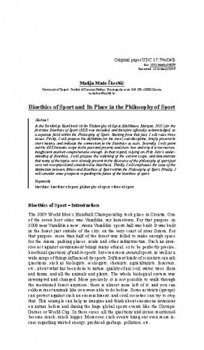 Bioethics of sport and its place in the philosophy of sport / Matija Mato Škerbić.