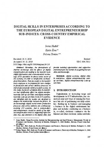 Digital skills in enterprises according to the European digital entrepreneurship sub-indices : cross-country empirical evidence / Ivona Huđek, Karin Širec, Polona Tominc.