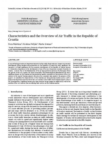 Characteristics and the overview of air traffic in the Republic of Croatia / Dora Naletina, Kristina Petljak, Marta Sremac.