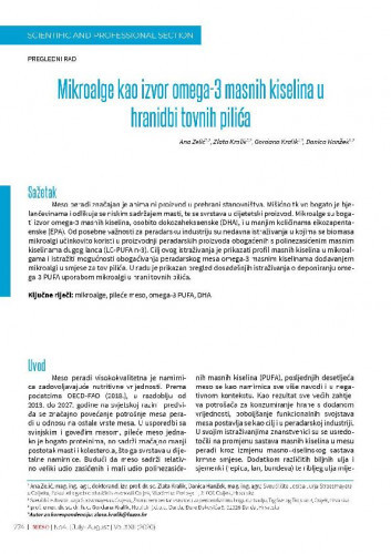 Mikroalge kao izvor omega-3 masnih kiselina u hranidbi tovnih pilića   / Ana Zelić, Zlata Kralik, Gordana Kralik, Danica Hanžek.