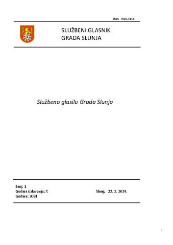 Službeni glasnik Grada Slunja : 10,1(2024)  / Mirjana Puškarić, glavna i odgovorna urednica.