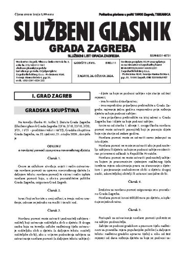 Službeni glasnik grada Zagreba : 68,11(2024)  / glavna urednica Mirjana Lichtner Kristić.