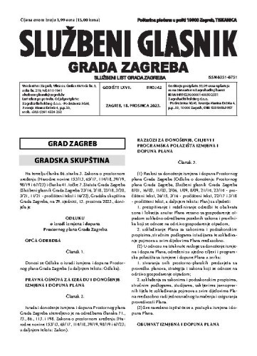 Službeni glasnik grada Zagreba : 67,42(2023)  / glavna urednica Mirjana Lichtner Kristić.