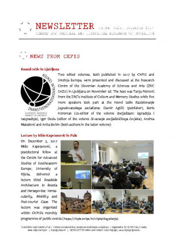 Newsletter : 14(2017) / Centre for Cultural and Historical Research of Socialism = Centar za kultorološka i povijesna istraživanja socijalizma ; editor Saša Vejzagić.