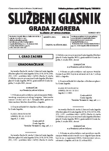 Službeni glasnik grada Zagreba : 67,10(2023)  / glavna urednica Mirjana Lichtner Kristić.