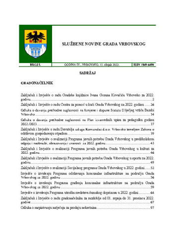 Službene novine Grada Vrbovskog : 9,5(2023)  / glavni urednik Marina Tonković