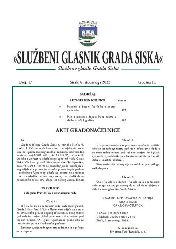 Službeni glasnik Grada Siska  : službeno glasilo Grada Siska : 2,17(2023) / uredništvo Gordana Karapandža Prica ... [et al.].