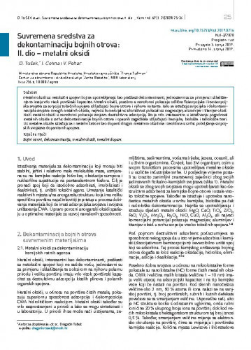 Suvremena sredstva za dekontaminaciju bojnih otrova : II. dio – metalni oksidi / Dragutin Tušek, Ivana Cetina, Vesna Pehar.