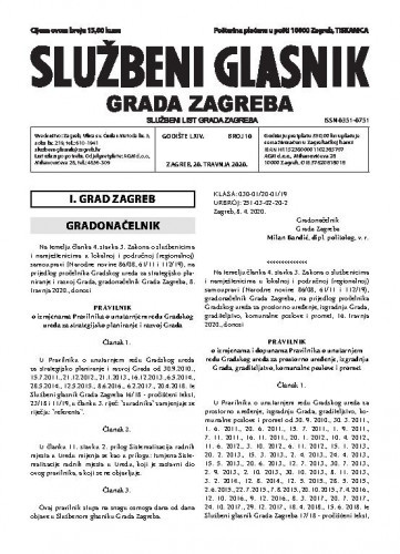 Službeni glasnik grada Zagreba : 64,10(2020) / glavna urednica Mirjana Lichtner Kristić.