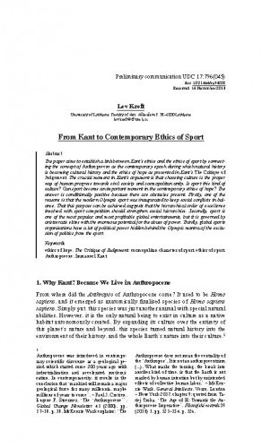 From Kant to contemporary ethics of sport / Lev Kreft.