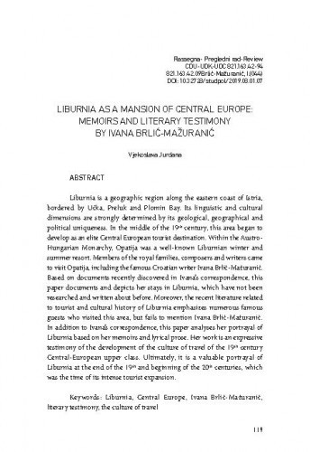 Liburnia as a mansion of Central Europe : memoirs and literary testimony by Ivana Brlić-Mažuranić / Vjekoslava Jurdana.