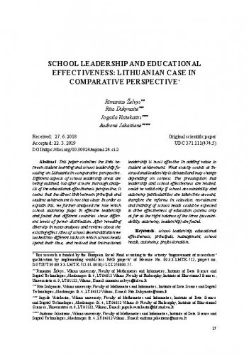 School leadership and educational effectiveness : Lithuanian case in comparative perspective / Rimantas Želvys, Rita Dukynaitė, Jogaila Vaitekaitis, Audronė Jakaitienė.