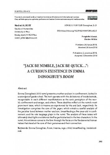 "Jack be nimble, Jack be quick---" : a curious existence in Emma Donoghue's Room / Noémi Albert.