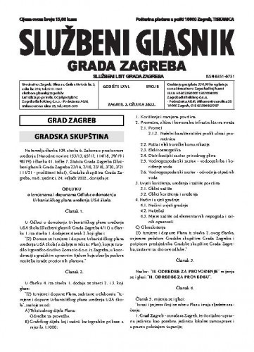 Službeni glasnik grada Zagreba : 66, 8(2022) / glavna urednica Mirjana Lichtner Kristić.