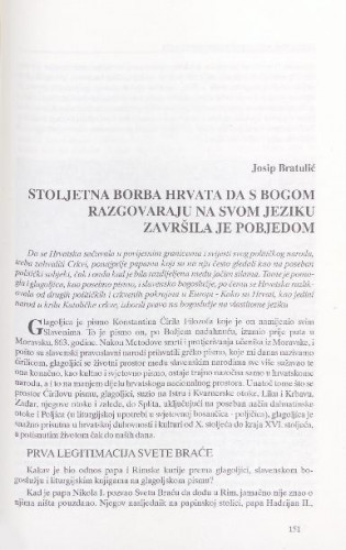 Stoljetna borba Hrvata da s Bogom razgovaraju na svom jeziku završila je pobjedom /Josip Bratulić