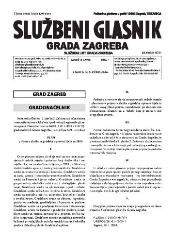 Službeni glasnik grada Zagreba : 68,1(2024)  / glavna urednica Mirjana Lichtner Kristić.