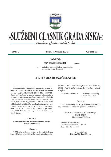 Službeni glasnik Grada Siska  : službeno glasilo Grada Siska : 3,2(2024) / uredništvo Gordana Karapandža Prica ... [et al.].