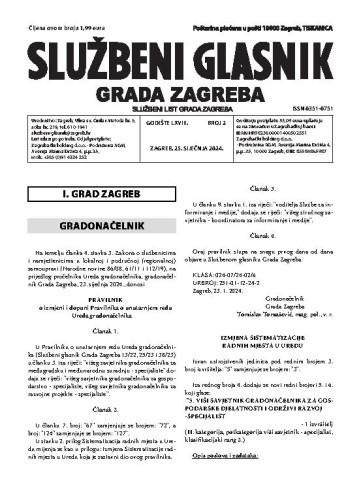 Službeni glasnik grada Zagreba : 68,2(2024)  / glavna urednica Mirjana Lichtner Kristić.