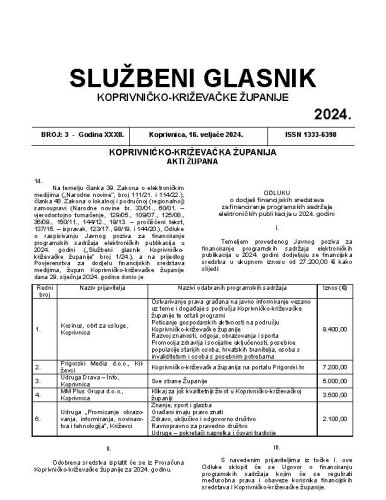 Službeni glasnik Koprivničko-križevačke županije : 32,3(2024)  / glavni i odgovorni urednik Ljubica Belobrk Flamaceta.