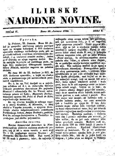 Ilirske narodne novine : 2,9(1836)   / [urednik Ljudevit Gaj].