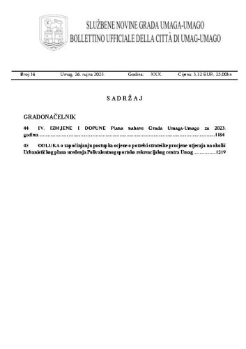 Službene novine grada Umaga  : Gazzetta ufficiale della città di Umago : 30,16(2023)