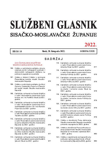 Službeni glasnik Sisačko-moslavačke županije : 29,14(2022) /  glavni i odgovorni urednik Branka Šimanović.