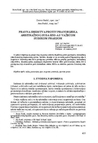 Pravna sredstva protiv pravorijeka Arbitražnog suda HNS sa važećom sudskom praksom / Davor Radić, Ana Radić.