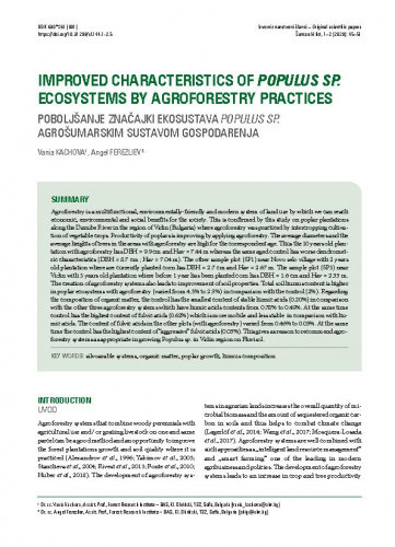 Improved characteristics of Populus sp. ecosystems by agroforestry practices = Poboljšanje značajki ekosustava Populus sp. agrošumarskim sustavom gospodarenja / Vania Kachova, Angel Ferezliev.