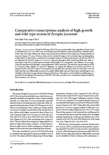 Comparative transcriptome analysis of high-growth and wild-type strains of Pyropia yezoensis [Elektronička građa] / Kim Ngan Tran, Jong-il Choi.