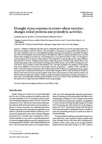 Drought stress response in winter wheat varieties - changes in leaf proteins and proteolytic activities / Lyudmila Simova-Stoilova, Elisaveta Kirova, Dobrina Pecheva.