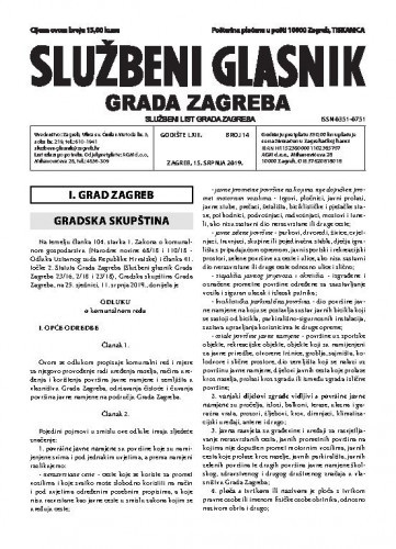 Službeni glasnik grada Zagreba : 63,14(2019) / glavna urednica Mirjana Lichtner Kristić.
