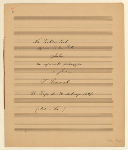 Na Krkonošich /spjevao V. Jar. Pick ; uglasbio za mješoviti peteropjev uz glasovir V. Lisinski.
