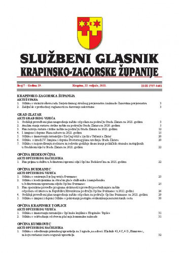 Službeni glasnik Krapinsko-zagorske županije : 29,7(2021) / Dubravka Sinković, glavni i odgovorni urednik.