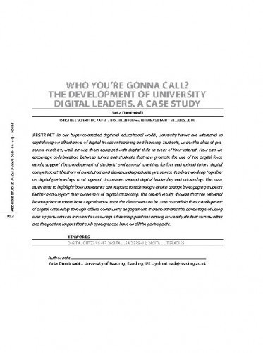 Who you're gonna call? : The development of university digital leaders : a case study / Yota Dimitriadi.