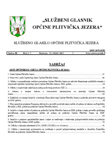 Službeni glasnik Općine Plitvička Jezera : službeno glasilo Općine Plitvička Jezera : 3,2(2021) / glavni i odgovorni urednik Marija Vlašić.