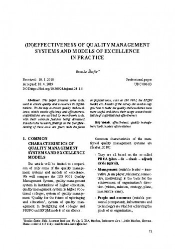 (In)effectiveness of quality management systems and models of excellence in practice / Branko Škafar.